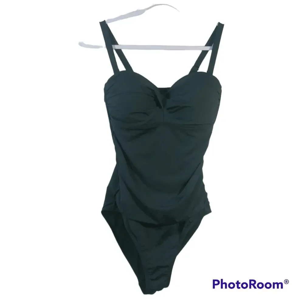 Togs Gathered Bandeau One Piece 1009 Black Swimsuit Neutral Slimming Size 10